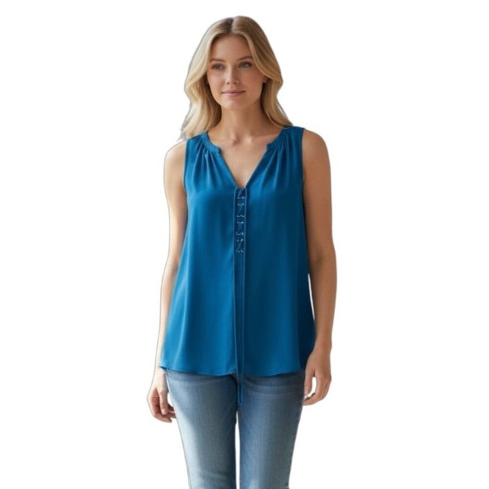 Violet + Claire Womens Sleeveless Blue Blouse Large - Picture 1 of 4